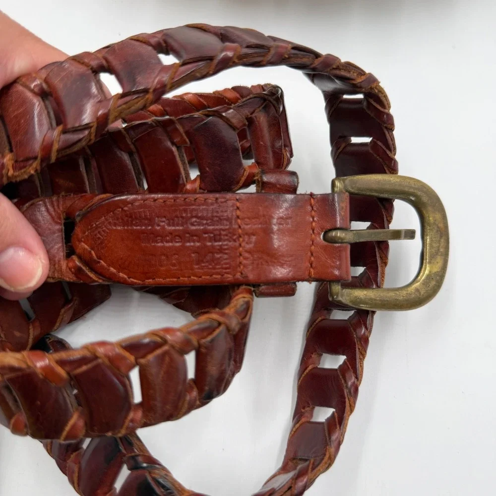 Vintage Tallen Mens Brown Italian Full Grain Leather Ladder Belt Made in Turkey